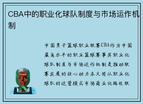 CBA中的职业化球队制度与市场运作机制