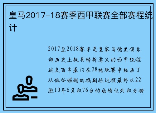 皇马2017-18赛季西甲联赛全部赛程统计