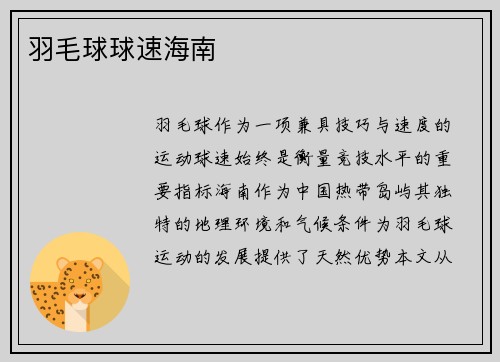 羽毛球球速海南